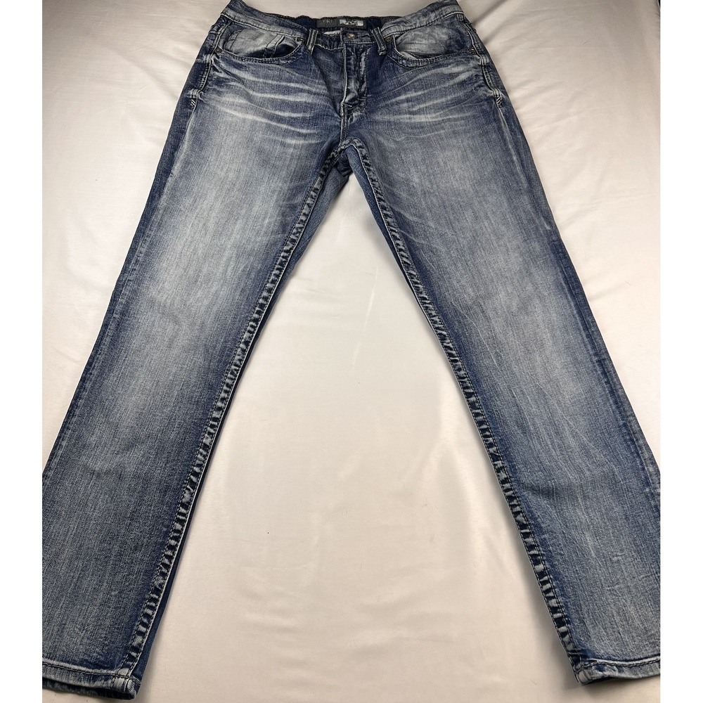 BKE Buckle Jeans Jake Straight Leg Blue Med Wash Fade Whiskering Denim 32R 32x31